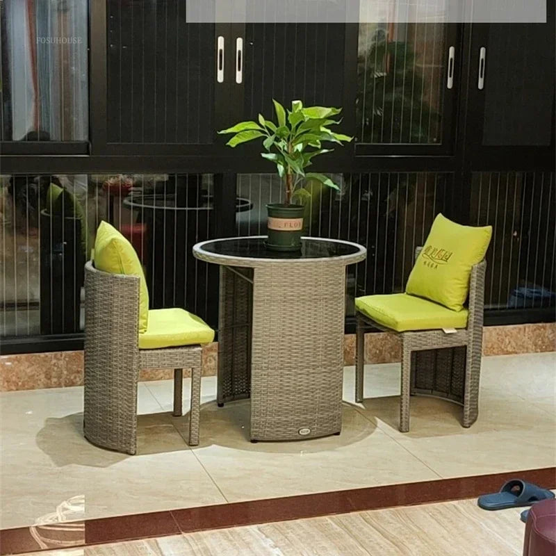 Leisure Three-piece Garden Furniture Set Balcony Courtyard Terrace Outdoor Round Table and Chairs Rattan Patio Table and Chairs