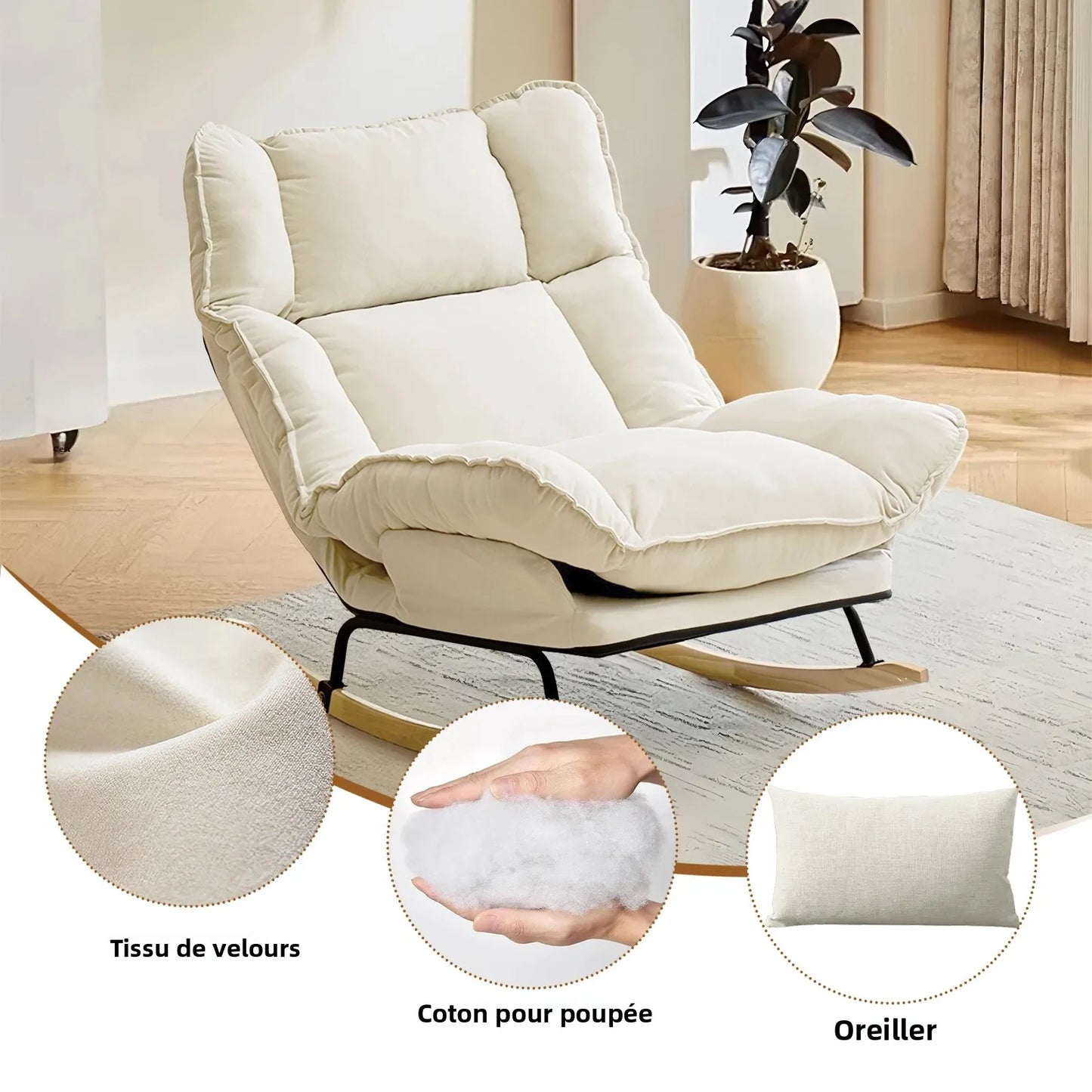Adjustable Backrest Rocking Chair Wide Seat Living Room Rocker for Comfortable Relaxation