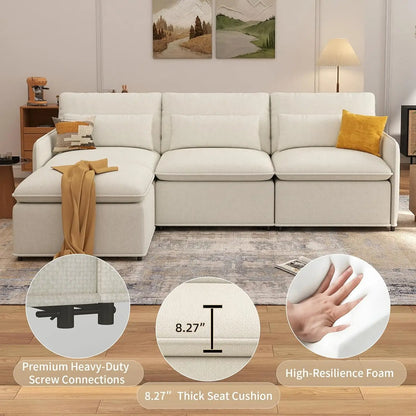 94.5" L Shaped Couch, Modular Sectional Sofa with Moveble Ottoman, Large Deep Seat Chenille Corner Sofa for Living, Customized