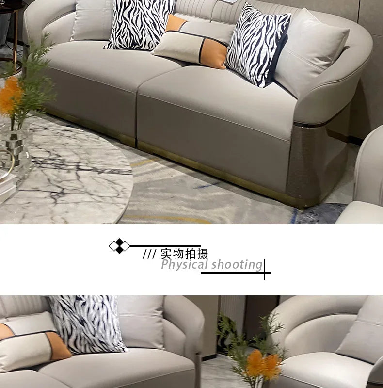 FF Italian Style Light Luxury Genuine Leather Sofa Villa Living Room Large and Small Suite Combination