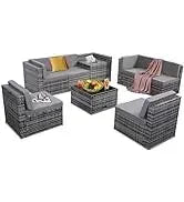 YND6-Q8 pieces outdoor Wicker rattan patio sectional furniture set.glass top table with hidden storage.7 sofa sections.oversized
