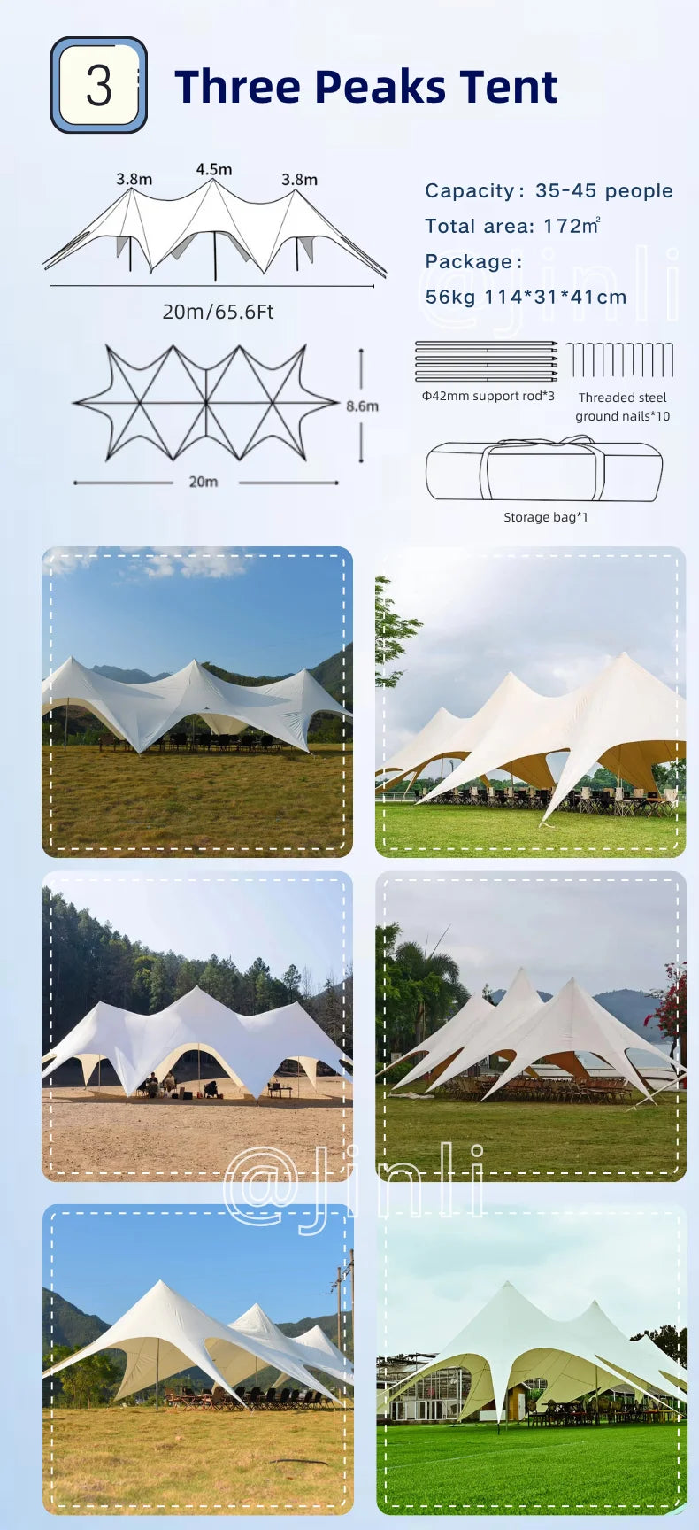 Star Canopy Tent 900D Oxford Cloth  Single Double Pole Octopus Shape Stretch Outdoor Peak Starshade for Camping And Picnics