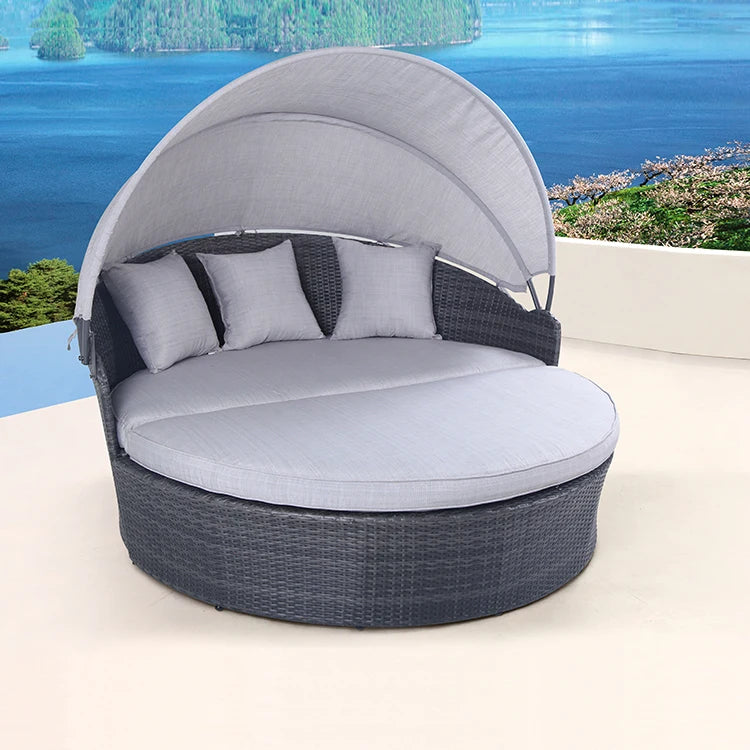 outdoor garden rattan round sofa bed with canopy
