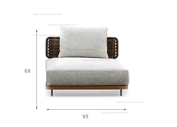 Italian Style Courtyard Villa Solid Wood Garden Sofas Rattan Weaving Modern Garden Sofa Simplicity Outdoor Furniture Divano FYOS