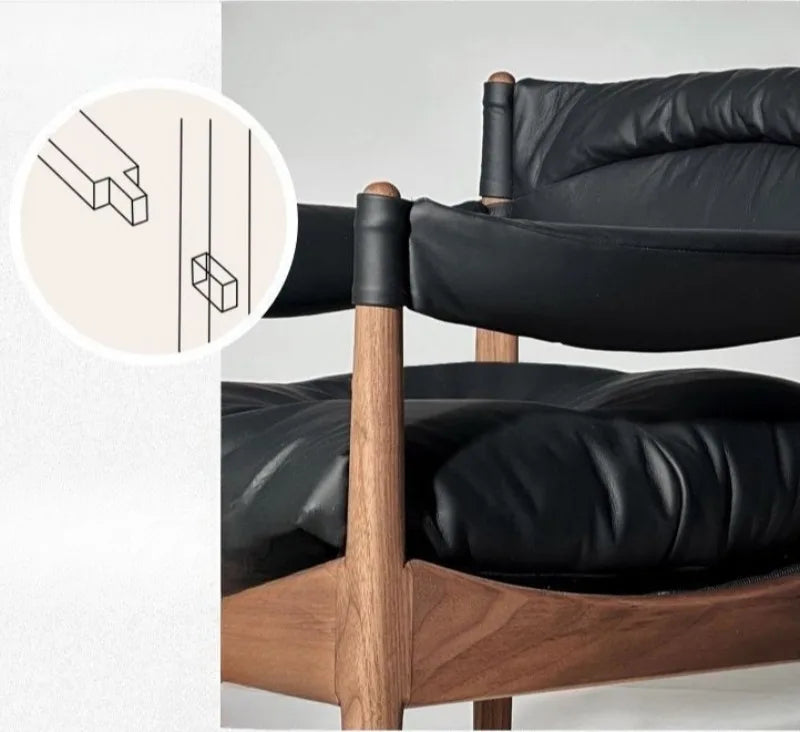 Wooden Living Room Chairs Leather Armchair Aesthetic Vintage Single Person Backrest Chair Luxury Comfortable Lazy Sofa Chair