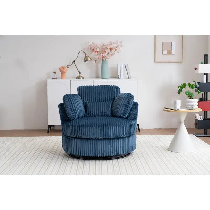 Oversized 360° Swivel Accent Chair, Modern Soft Plush Corduroy Round Barrel Chair for Living Room and Bedroom with Cushions,