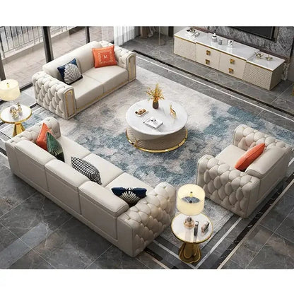 Italian Modern Luxury Art Style Leather Sofa Set Villa Living Room Furniture Leather Combination Sofa Set Support Customization