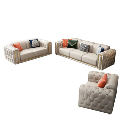 -Modern Luxury High-end Living Room Sofa Set Furniture Upholstered Full Leather Button Tufted Sofa Home