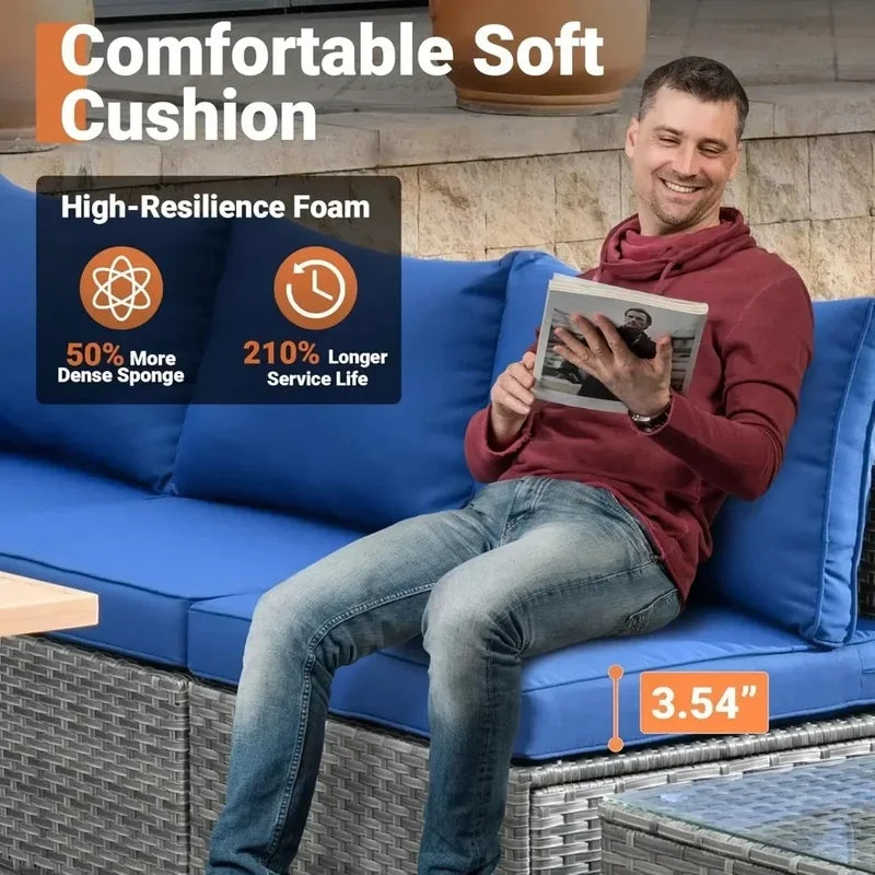 8-Piece Outdoor Patio Furniture Set with Fire Pit Table, Sectional Wicker Couch and Coffee Table for Comfortable Conversations