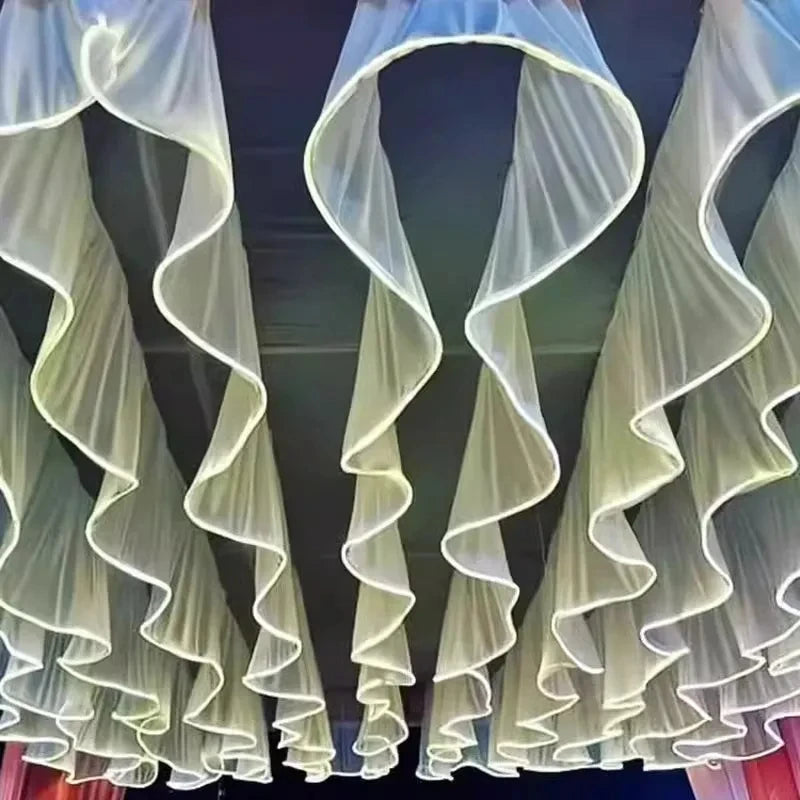 Glowing Curtain for Wedding Ceiling Decor, White Wave Tulle Fabric with Lights, Romantic Party Christmas Event Decoration