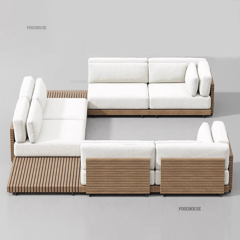 Nordic Solid Wood Villa Set Patio Outdoor Sofas Waterproof Sun Protection Balcony Leisure Recliner Light Luxury Garden Furniture