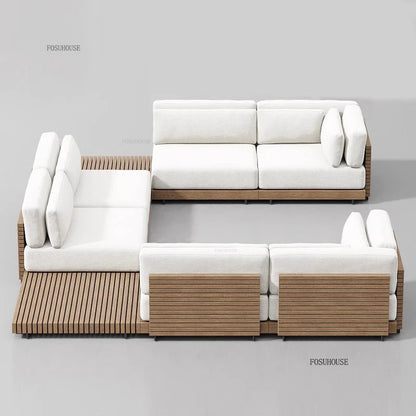 Nordic Solid Wood Villa Set Patio Outdoor Sofas Waterproof Sun Protection Balcony Leisure Recliner Light Luxury Garden Furniture