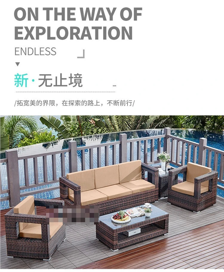 Outdoor courtyard, rattan sofa, booth, garden terrace, villa, rattan chair combination, leisure scenic spot, public place furnit