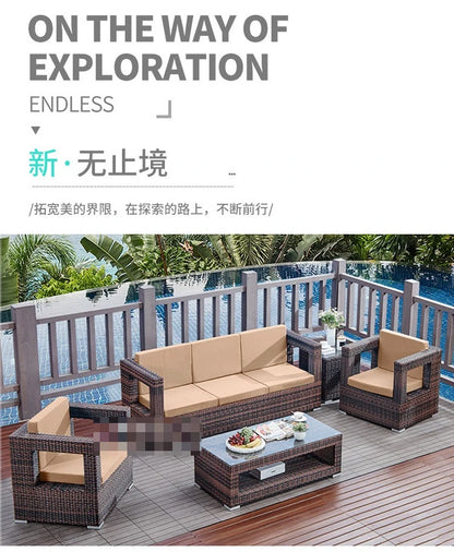 Outdoor courtyard, rattan sofa, booth, garden terrace, villa, rattan chair combination, leisure scenic spot, public place furnit
