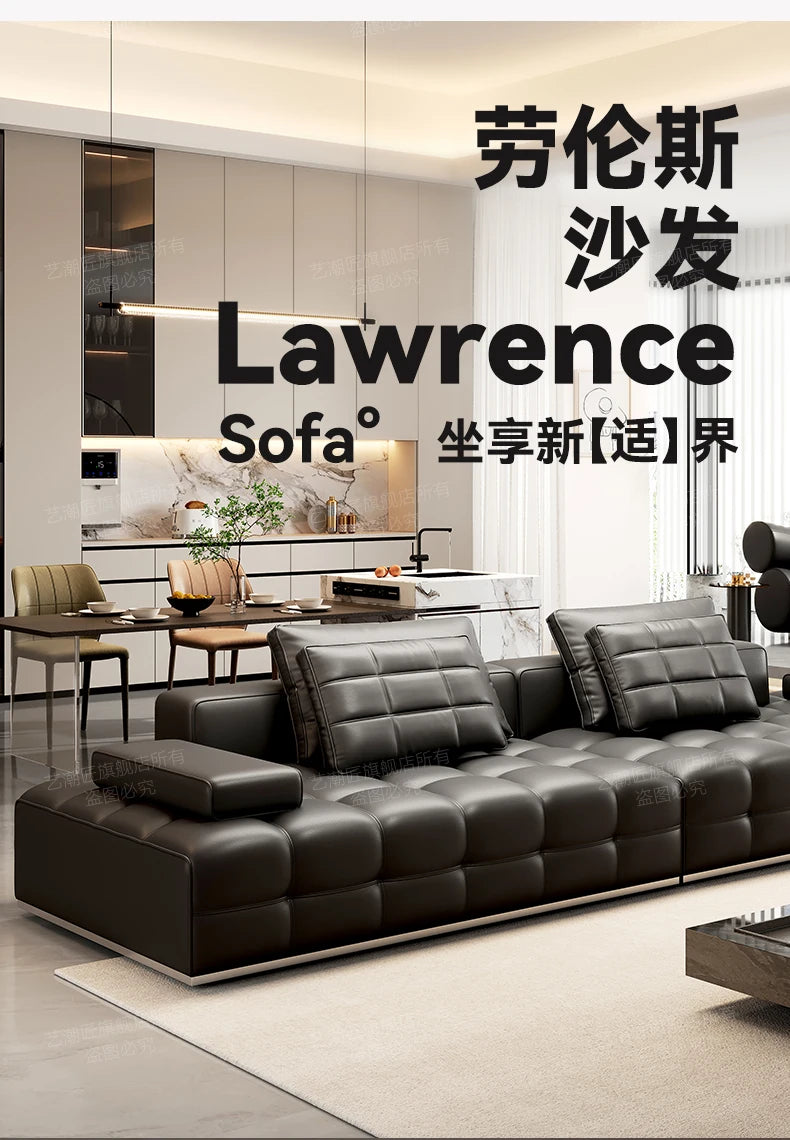 Lawrence leather sofa full green leather living room 2025 new minimalist straight row