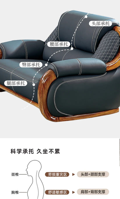 FY Ebony Wood Genuine Leather Sofa Solid Wood Sofa Living Room New Model