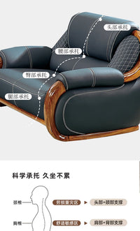 FY Ebony Wood Genuine Leather Sofa Solid Wood Sofa Living Room New Model