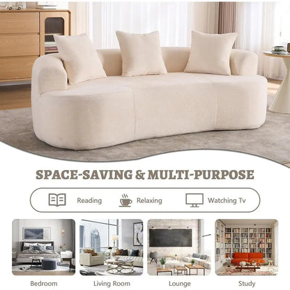 67” Beige Curved Loveseat Soa, Luxury Plush Chenille Curved Couch with 3 Throw Pillows & Extra Wide Armrests, Comy Upholstered O