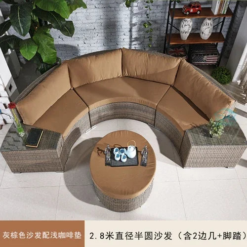 Outdoor circular rattan sofa chair, courtyard, outdoor rattan woven garden sofa combination