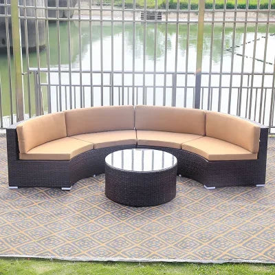 Outdoor rattan chair round sofa coffee table combination hotel reception rattan sofa terrace balcony semi-circular curved