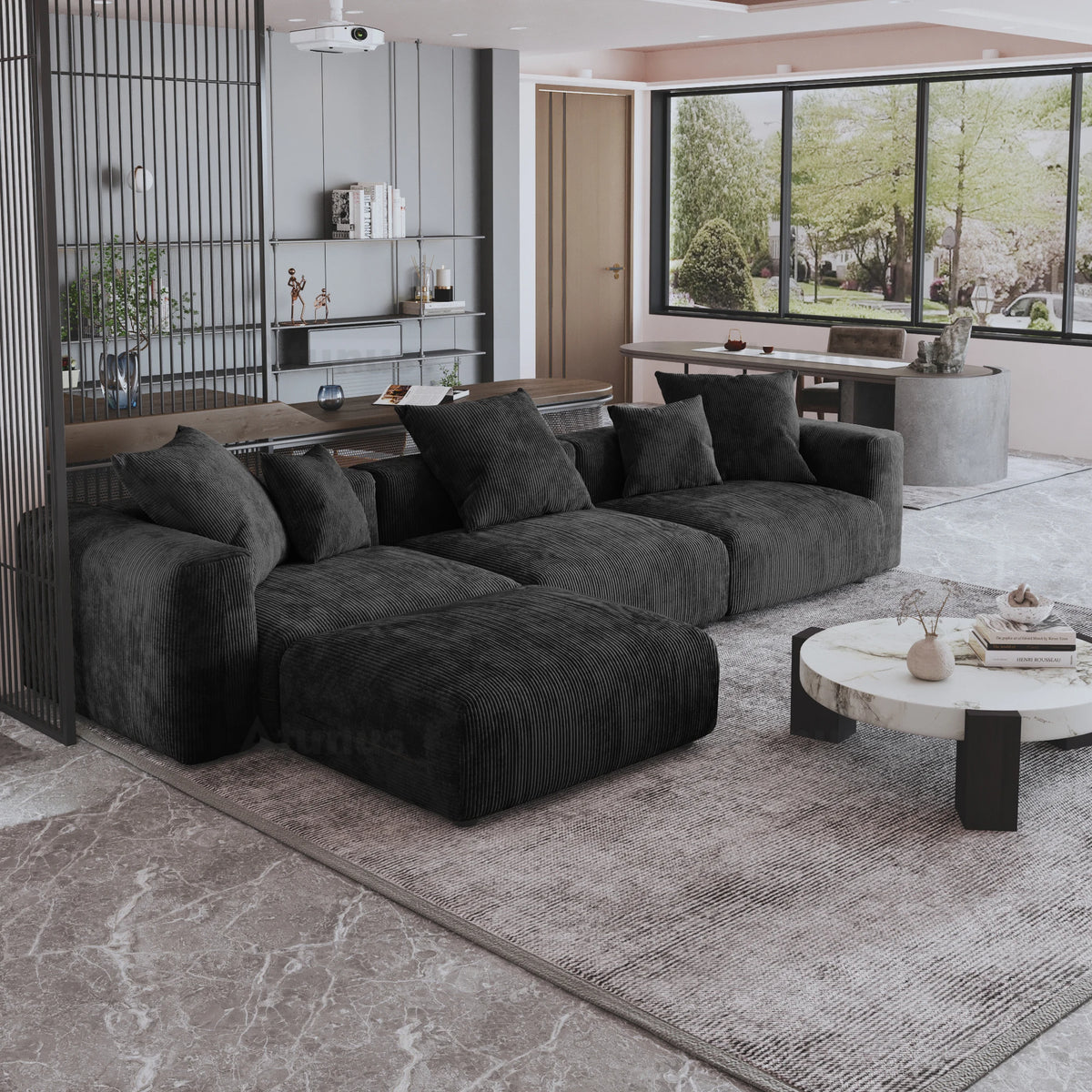 For American Vacuum Compression Black Modular Combination Sofa Sofa Large Corduroy Fabric Sofa Set