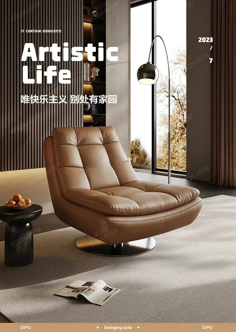 Genuine Leather Couch Single Minimalist Cream Style Living Room Small Apartment Bedroom Leisure Chair