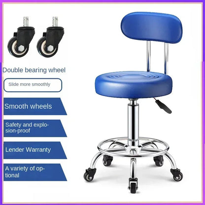 PU Leather Modern Rolling Stool Low Back Height Adjustable Work Salon Drafting Swivel Task Chair with Footrest