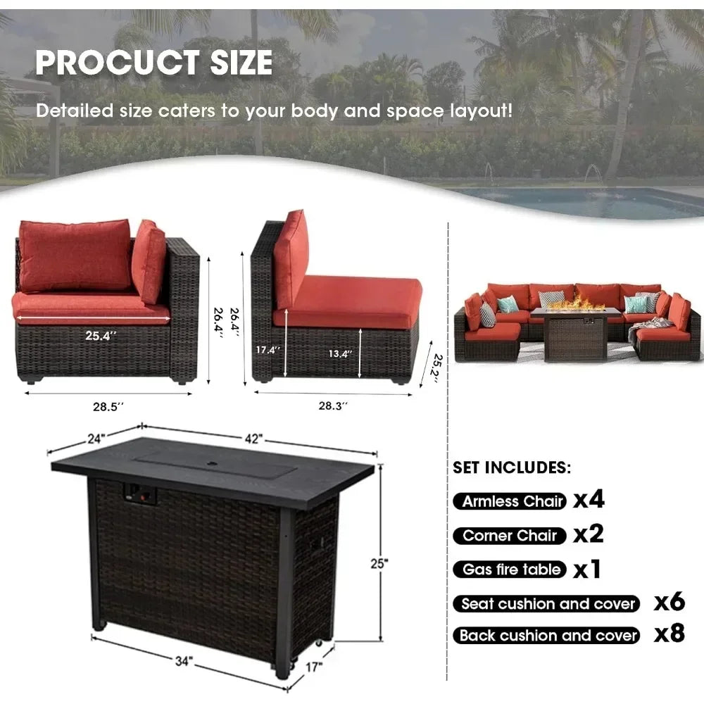 /Outdoor Furniture 7 Piece Sets with Fire Pit Table, Patio Couch Sectional with NoSlip Cushions and Cover, Outdoor Furniture S