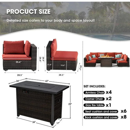 /Outdoor Furniture 7 Piece Sets with Fire Pit Table, Patio Couch Sectional with NoSlip Cushions and Cover, Outdoor Furniture S