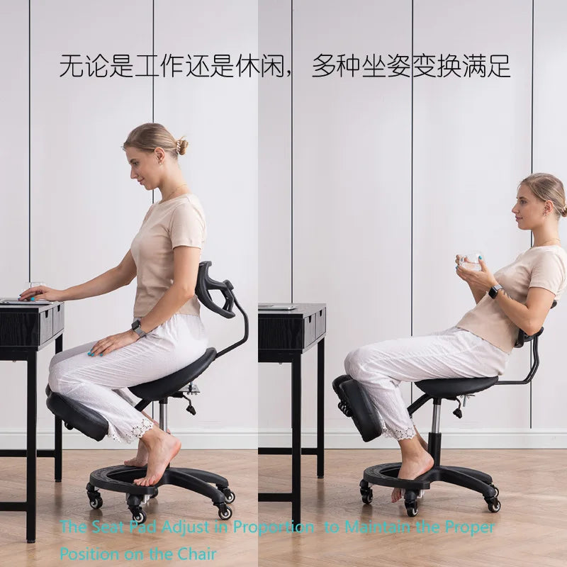 Kneeling Chair Adult Ergonomic Orthopedic Seat Saddle Chair Double Cushion Adjustable Anti-Humpback Positive Posture Study Chair