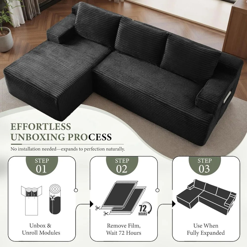 96" Sectional Couches for Living Room Cloud Couch Sofa with L-Shape Upholstered Boneless Couchs Modern Modular Sectional Couch