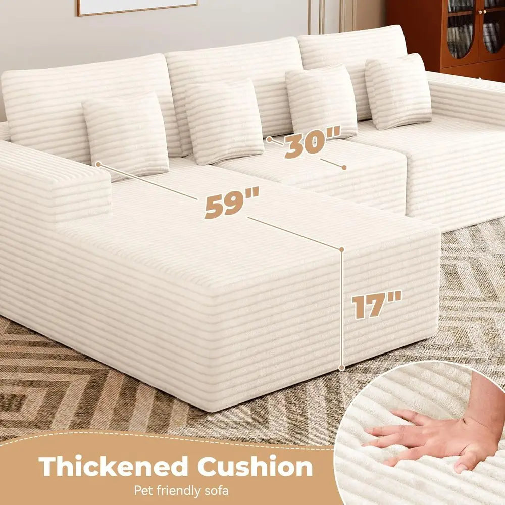 111" Modular L-Shaped Cloud Sectional Sofa with Deep Seats
