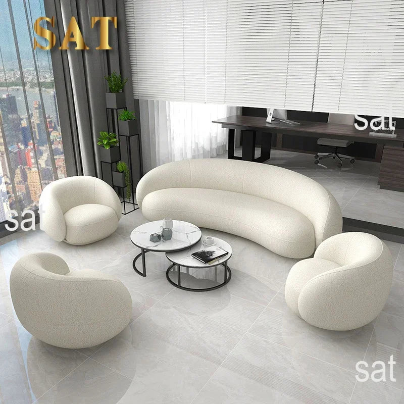 A Modern Furniture Comfort White Half Moon Round Couch Living Room Lounge Couches 3 Seater Velvet Fabric Curved Sofa for Home