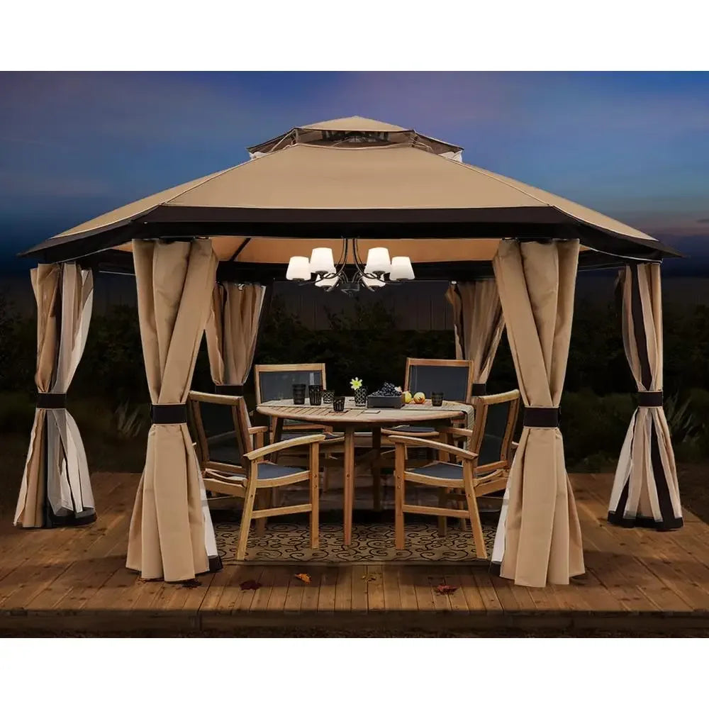 For 10'x10' Gazebos for Outdoor Hexagonal Gazebo with Netting and Privacy Curtains By, 120"L X 120"W X 110"H, 74.8 Pounds