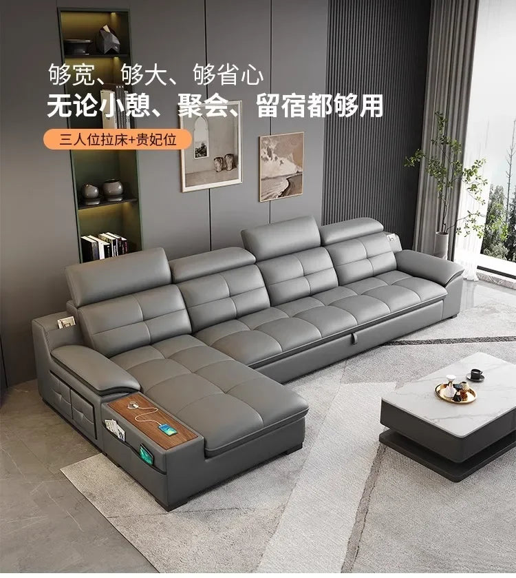 functional sofa, electric adjustable modern living room, storage princess, smart head, etc., dual-purpose leather sofa bed