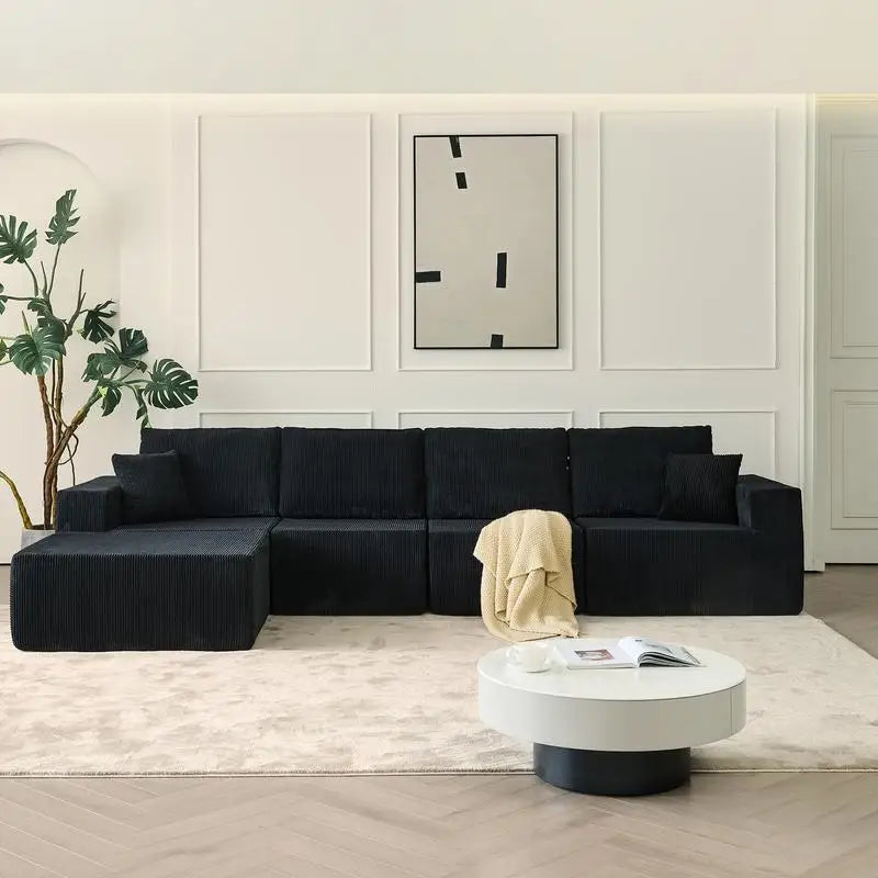 139.3" Modular Sectional Sofa, No Assembly Required, Cloud Couch with Ottoman & 2 Pillows, Ideal for Living Rooms & Bedrooms