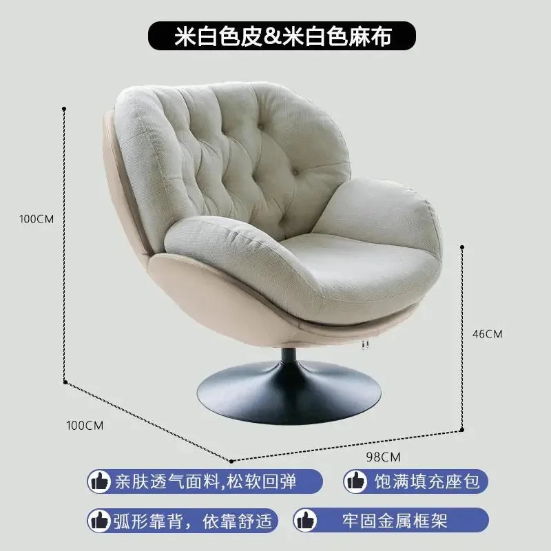 Ergonomic Reclining Chair for Living Room, Grey Nordic Style, Back Support, Rotating Footrest, Luxury Decoration