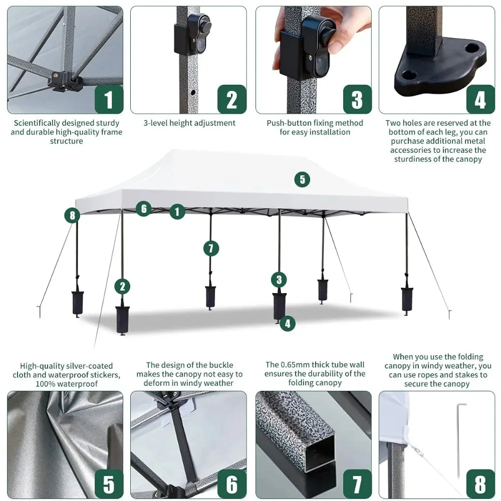 10x20 Pop Up Canopy Tent Commercial Instant Waterproof UV Protection Outdoor Party Event Festival White Custom