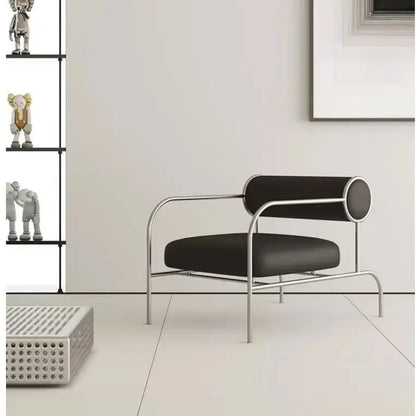 Art Deco Style Chrome & Leather Lounge Chair,Accent Leisure Chair with Geometric Metal Frame,Retro Furniture for Living Room