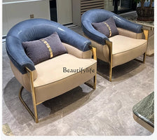 *Italian light luxury leather sofa post-modern model room large apartment high-end