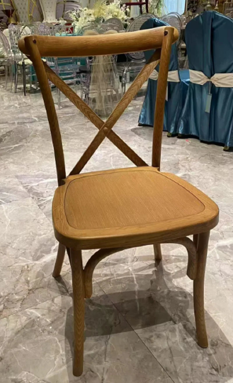 Stackable Natural Wood Grain Cross Back Chair for Outdoor Events Party Wedding
