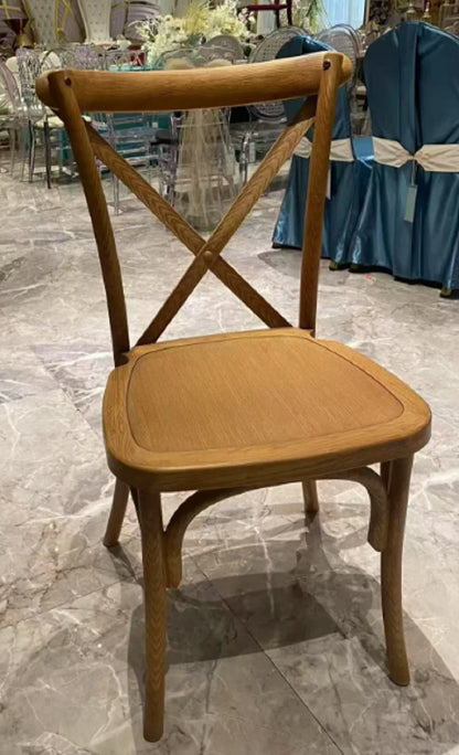 Stackable Natural Wood Grain Cross Back Chair for Outdoor Events Party Wedding