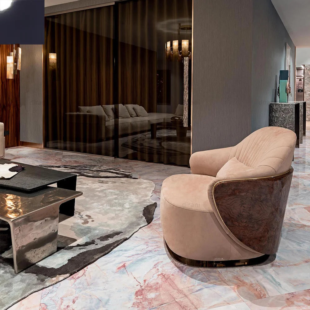 # Hot Villa Living Room Veneer Back Chair Luxury Modern Italian Leather Wood Veneer Leisure Chair