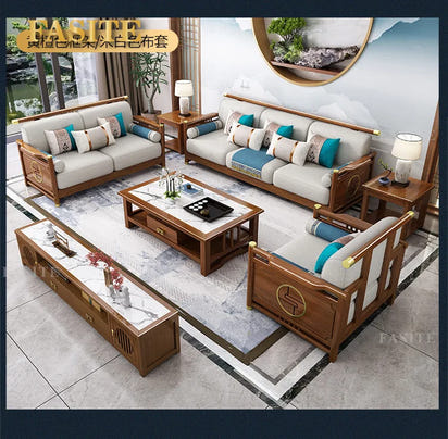 New Chinese-style solid wood sofa combination modern simple Zen Chinese style living room concubine corner wooden light luxury