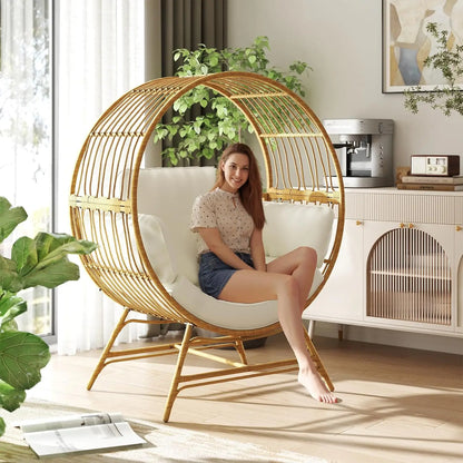 Egg Chair Outdoor Indoor, Oversized Rattan Chair with Thicken Cushion, 510LBS Capacity Wicker Patio Lounge Chair