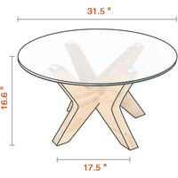Round Glass Coffee Table, 31.5 in Clear Accent Table Cocktail Table with MDF Leg and Tempered Glass Top