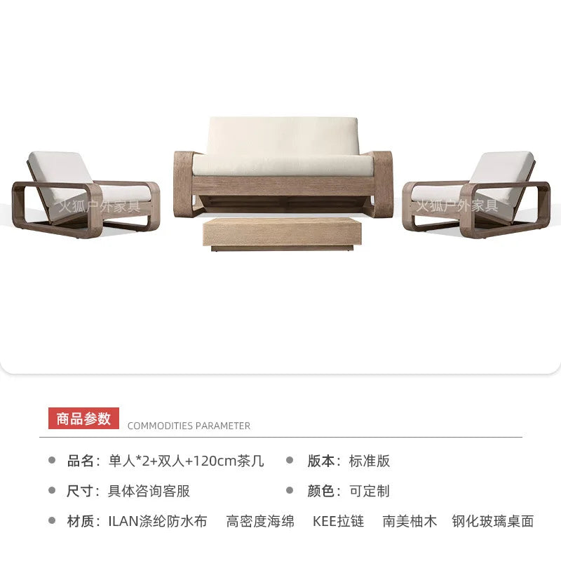 Outdoor teak sofa coffee table industrial style hotel villa balcony courtyard open-air outdoor rain protection leisure furniture