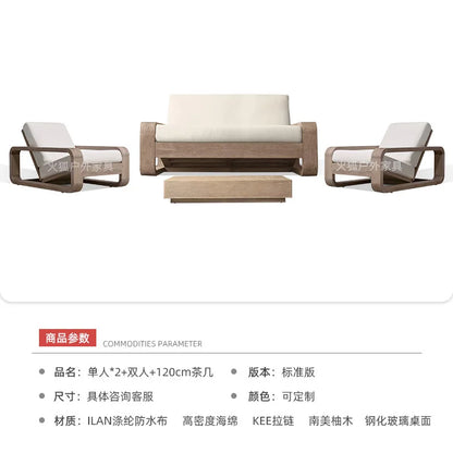 Outdoor teak sofa coffee table industrial style hotel villa balcony courtyard open-air outdoor rain protection leisure furniture