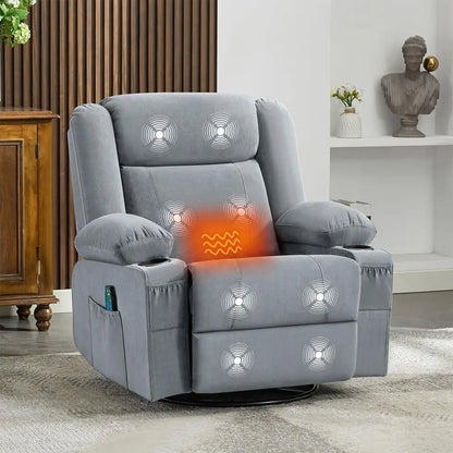 Rocker Recliner Chair with Heat and 8Point Massage, Extra Wide Manual Lounge Sofa for Adults, Overstuffed Living Room Chair wit