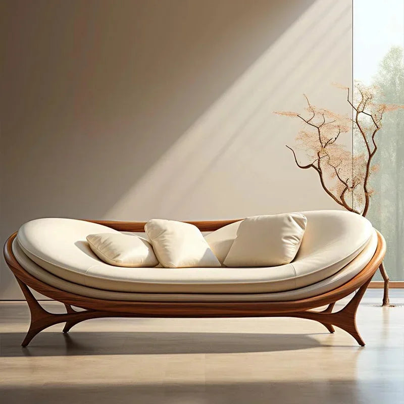 a3813  New Chinese-style solid wood sofa living room modern simple small apartment leather recliner sofa lazy chair